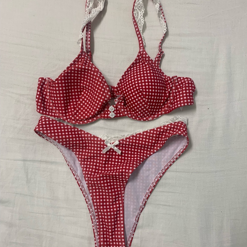 Red and White Gingham Bikini Set